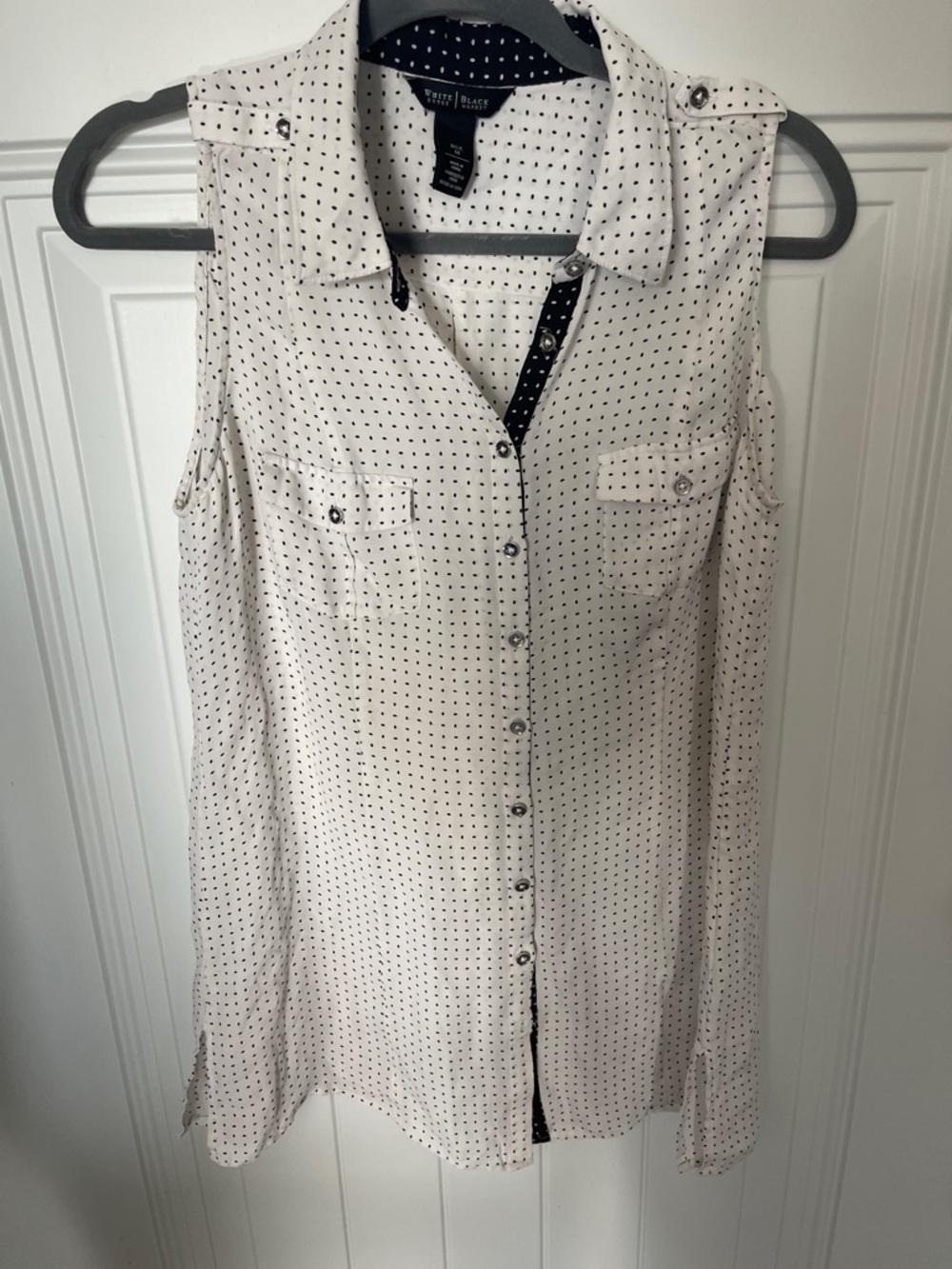 WBHM Sleeveless White & Black Polka Dot Silk
Blouse size 14